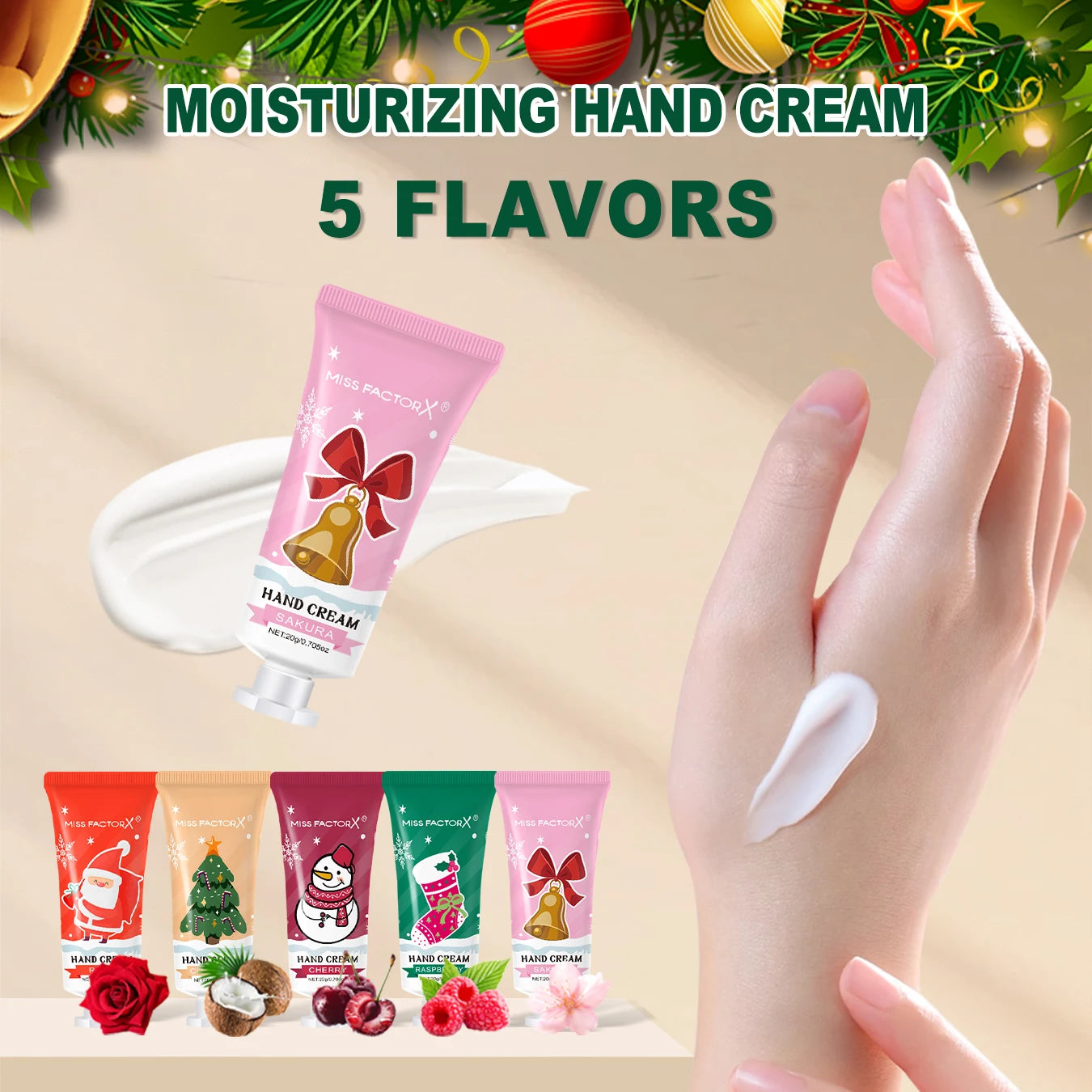 Christmas assembly gift set -20 sets, including balm, hand cream, lipstick, red gauze bag, Christmas tree thank you card