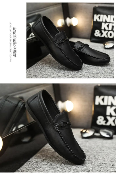 Summer New Men's Loafers Comfortable Flat Casual Shoes Men Breathable Moccasins Slip-On Soft Leather Driving Shoes 2025