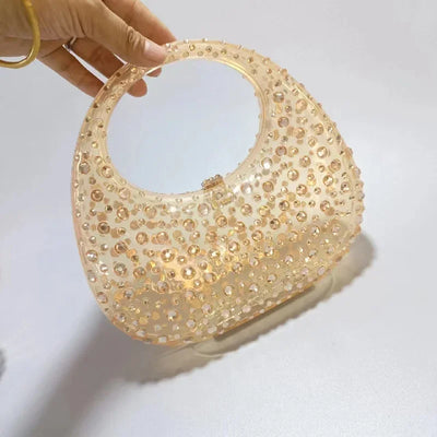 Diamond Women Bags Luxury Designer Handbags Rhinestones Box Transparent Acrylic Clutch Dresses Crescent Shoulder Crossbody Bag