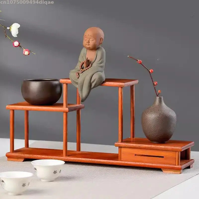 Natural Solid Wood Decorative Shelves for Wine Tea Sets Pedestal Crafts Vase Flower Pot Bonsai Buddha Display Stand Storage Rack