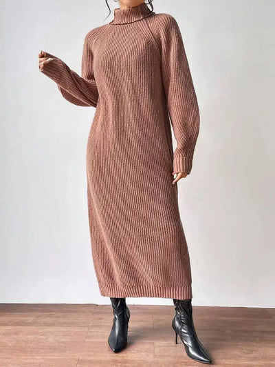 Knit Dresses Women Turtleneck Straight Long Dress Solid Full Sleeve Thick Casual Vestidos Basis Lady Autumn Winter 2025