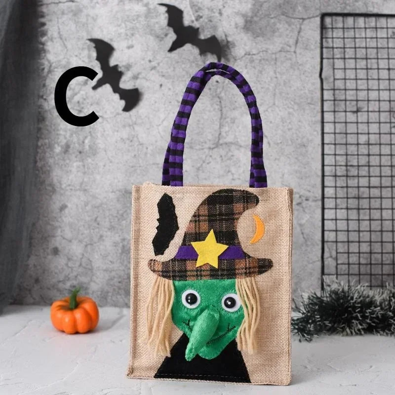 Halloween Decorations Party Gift Basket Pumpkin Ghost Felt Linen Candy Basket Bag for Kids Child