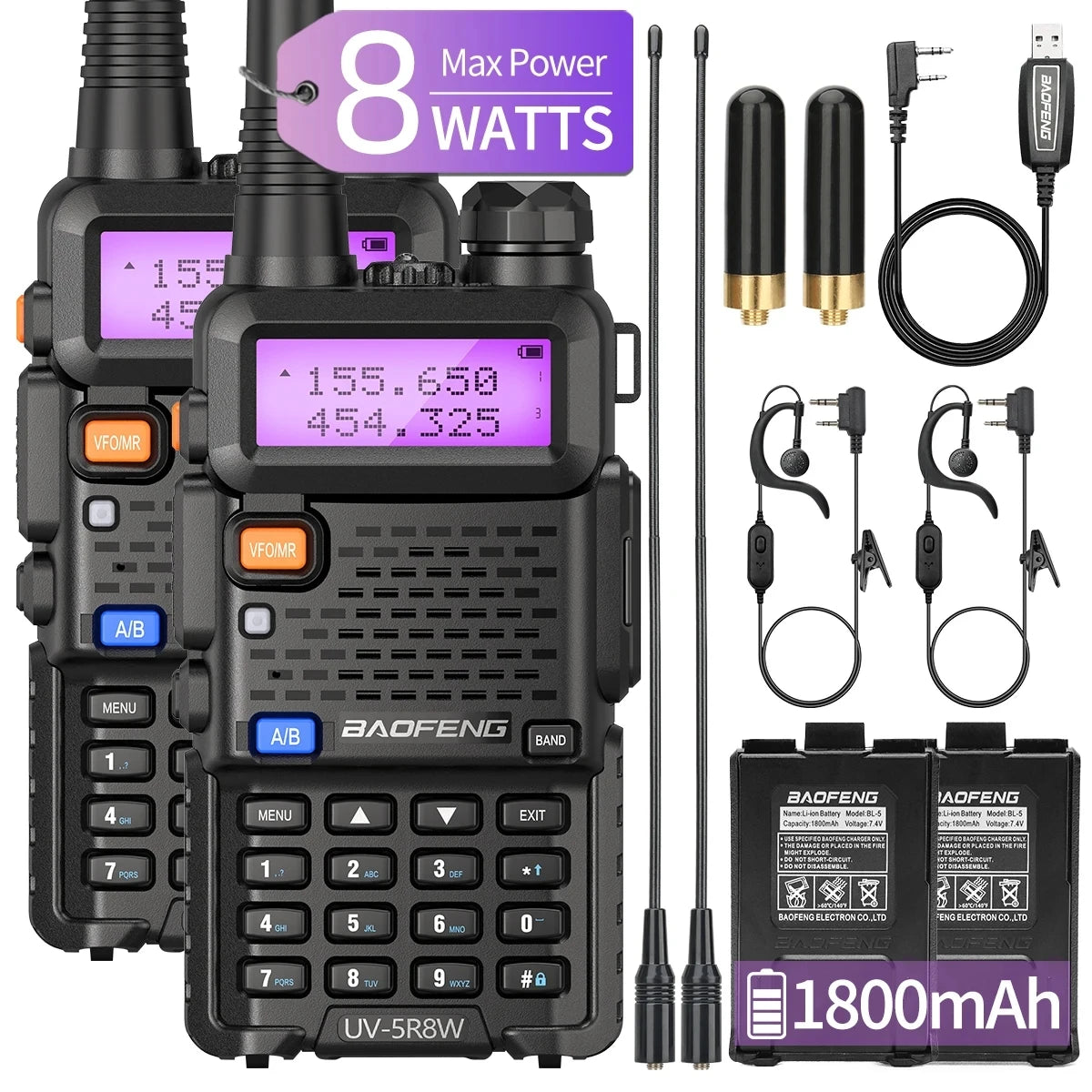 2PCS BAOFENG UV-5R Walkie Talkie Dual Band VHF UHF Two Way Radio Long Range 128CH VOX Handheld Transceiver UV5R UV 5R Ham Radio