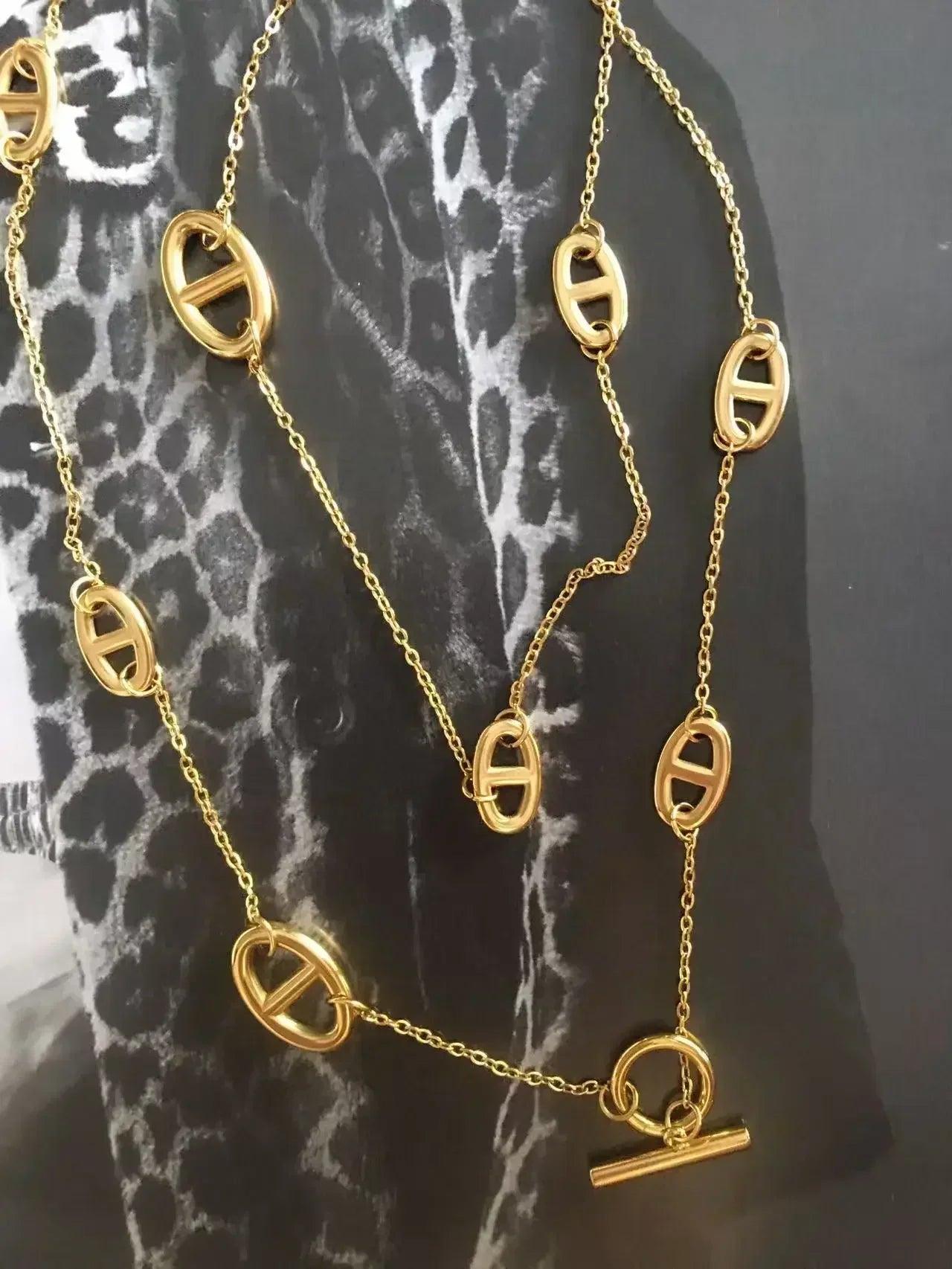 Luxurious 80cm non-fading necklace ot buckle long-sleeved decorative dress shirt t-shirt coat sweater chain high-end