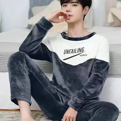 2025 Men's Autumn Winter Warm Flannel Pajama Sets Casual Soft Sleepwear Homewear 2PCS Sets Male Loose Coral Velvet Lounge Sets