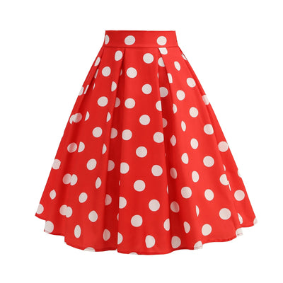 Summer Casual Women Midi Skirt Polka Dot High Waist Retro Vintage 50s Pleated Party Skirts