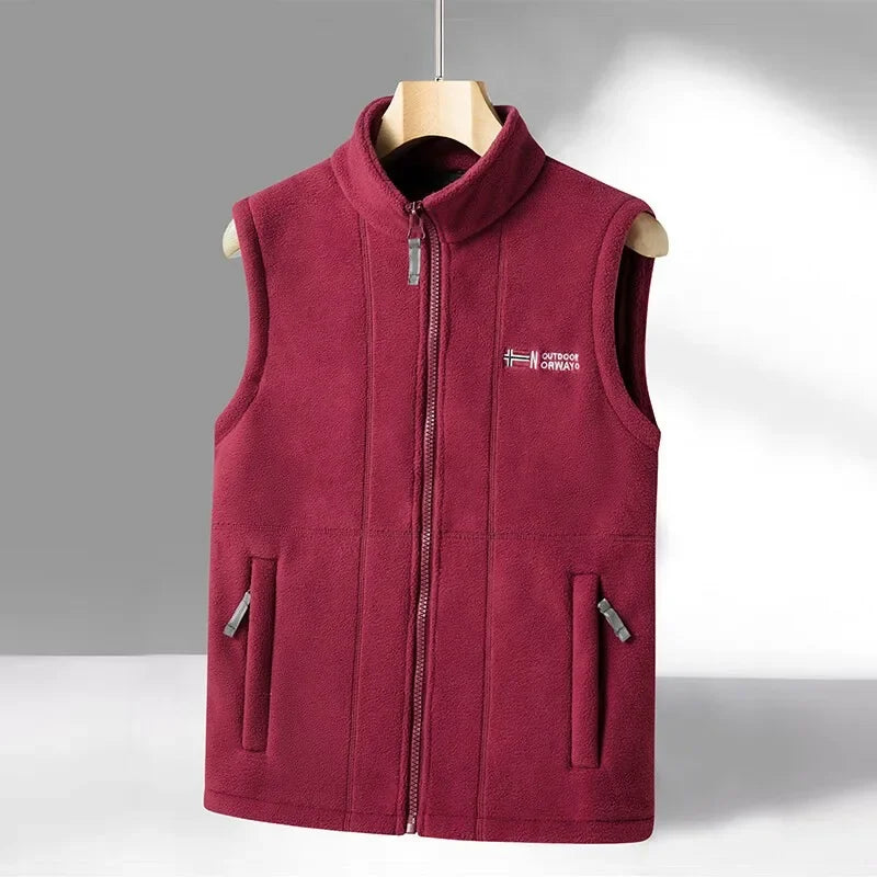 Outerwear Fleece Vest Men Autumn Winter Sleeveless Fleece Jacket Solid Color Warm Vest Outdoor Casual Fashion Hiking Polar Suit