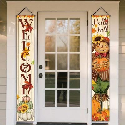 2D Thanksgiving Banners Maple Leaf Pumpkins Decorations Couplets Porch Sign Indoor Outdoor Wall Hanging Banners Party Supplies