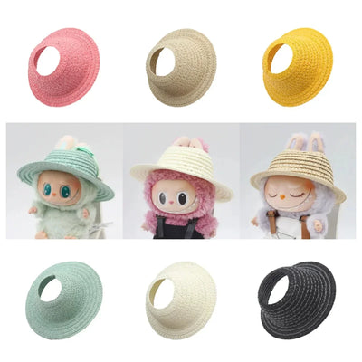 Labubu open top straw hat, party clothing accessories, rustic style Labubu baby clothes decoration accessories (hat only)