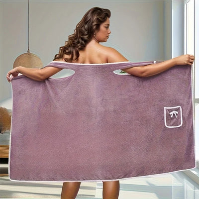 1 Piece Oversized Wearable Bath Towel - Super Soft Bath Towel Skirt with Pockets, Quick Drying and Absorbent, Bow Trim, Women's