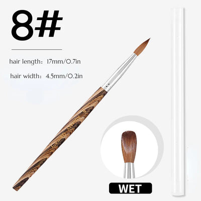 Prue Kolinsky Acrylic Nail Brush Oval Round Head Spliced Wood Handle Professional Salon Quality for Acrylic Powder Size 8-20#