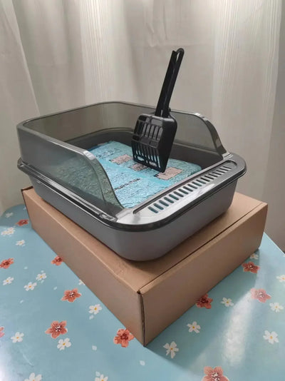 Cat Litter Box Set Large Fence Semi Enclosed Cat Litter Box Thickened Cat Toilet with Cat Litter Scoop Pet Supplies Cat Litter