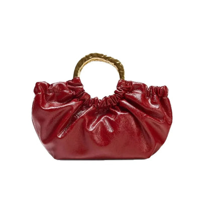 Fashion Ruched Women Handbags Designer Metal Handle Hand bag Luxury Oil Wax Pu Leather Shoulder Crossbody Bags Small Tote Purses