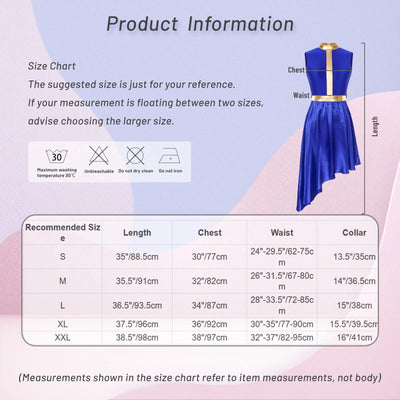 Women Lyrical Dance Dress Color Block Patchwork Invisible Zipper Back Flowy Asymmetrical Hem Sleeveless Dresses Dancewear