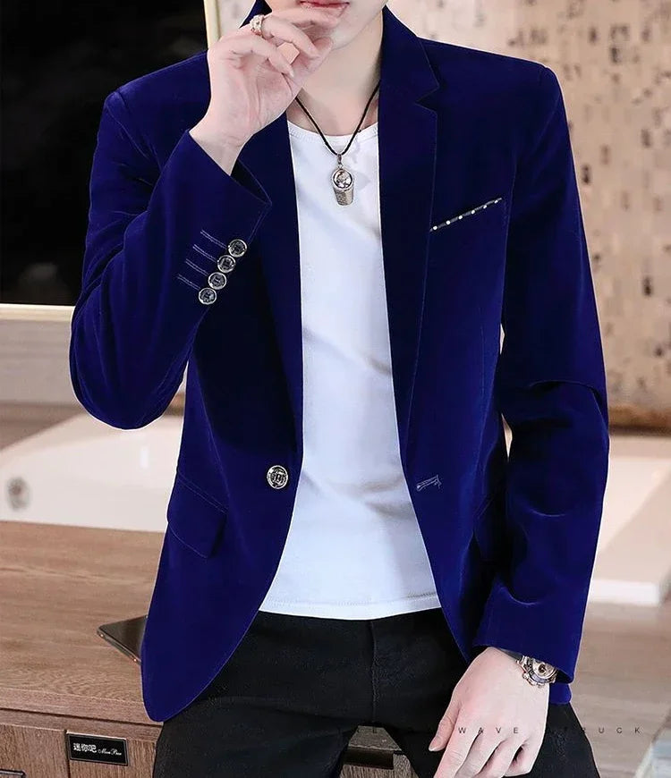 Business Male Blazer Short Coat Men's Suit Jackets Cropped Dress Blue Clothing New in Casual Fashion 2024 High Quality Original