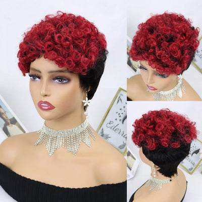 Short Human Hair Wigs Pixie Cut Curly Hair for Black Women Full Machine Made Curly Wig