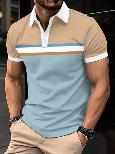 2025 New Men's Polo Shirt Stripes Short Sleeve T-Shirts Casual Business Button Top Tees Summer Polo Shirts High Quality Clothes