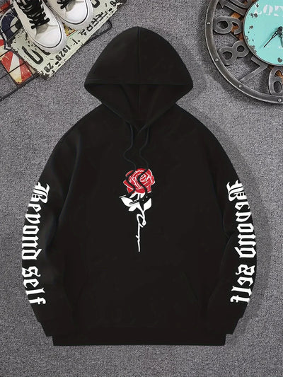 Rose Artistic Letter Printed Hoodies For Women