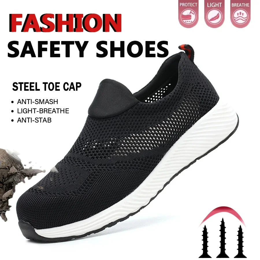 Steel Toe Anti-Puncture Men's Safety Shoes Summer Lightweight Breathable Work Safety Shoes Men Women Work Sneakers