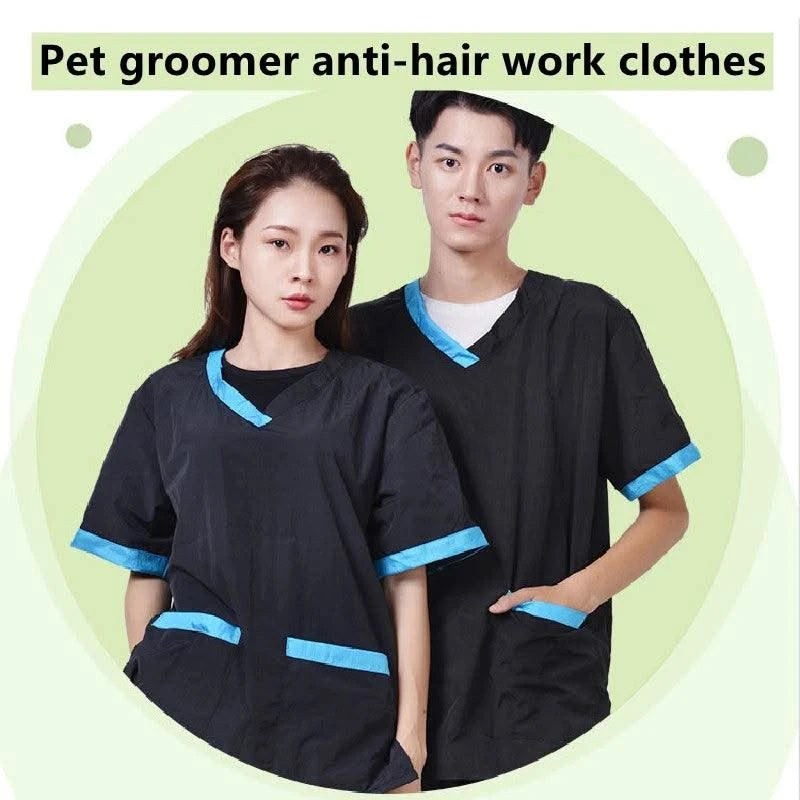 Summer Pet Groomer Uniforms Dog Grooming Clothing Pet Shop Work Clothes Hairdresser Short Sleeve Top Hair Salon Smock Anti Hair