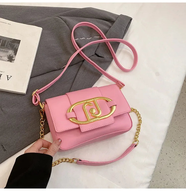 Designer Handbags For Women Leather Metal Buckle Flap Square Shoulder Bags Fashion 2024 Ladies Messenger Bags Females Casual