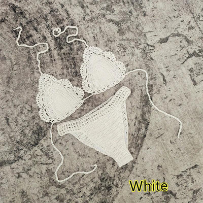 3 Piece Hand Crochet Beach Bikini Set Women Swimwear Cover UP Mini Skirt Swimsuit Suit