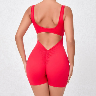 Seamless Yoga Jumpsuits Sports Fitness Backless Rolling buttocks Running Workout Gym One-piece Shorts Tracksuits for Women