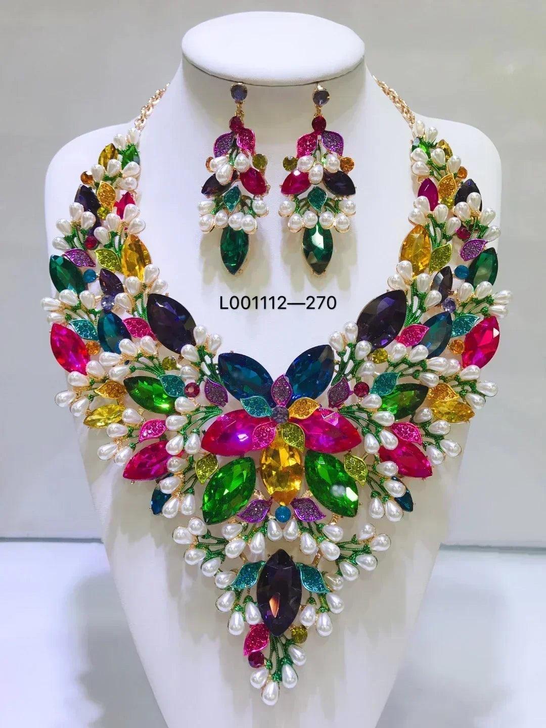 Women luxury necklaces set wedding delicate fashion jewelery crystal rhinestone earrings jewelry sets