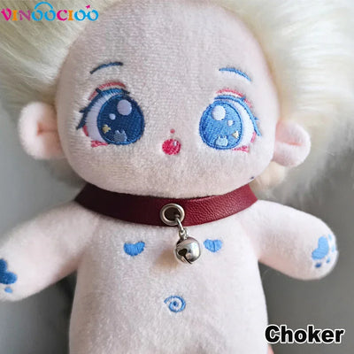 20cm Cotton Doll Choker Skull Necklace with Chains Bell Leather Leadrope Handmade Cotton Doll Accessories