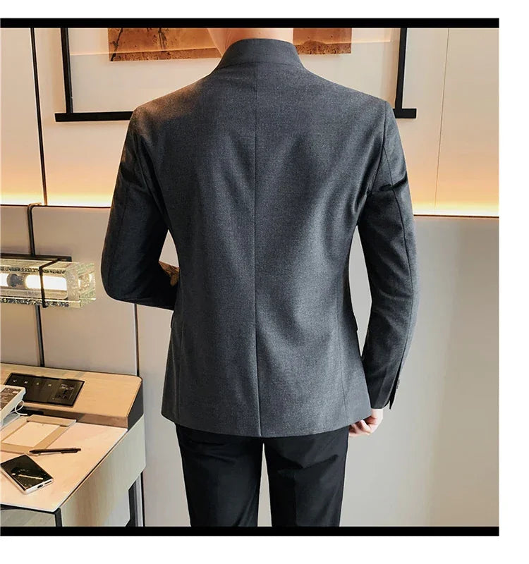 Blazer Hombre High Quality New Stand Collar Blazers For Men Single Breasted Slim Fit Formal Elegant Suit Jackets And Coats 4XL-M