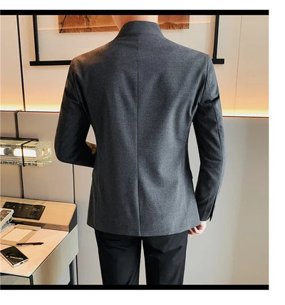 Blazer Hombre High Quality New Stand Collar Blazers For Men Single Breasted Slim Fit Formal Elegant Suit Jackets And Coats 4XL-M