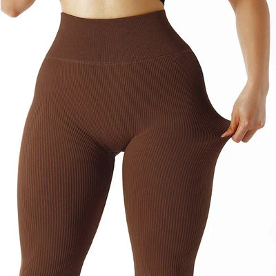 High Waisted Seamless Yoga Leggings, Ribbed Sportswear Tights