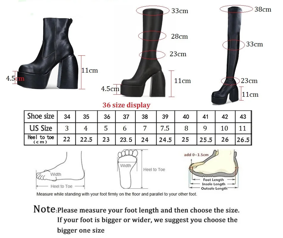 Boots For Woman Knee Shoes On Platform Gothic High Heels Punk Style New Rock Autumn Winter Chunky Pumps Plus Size Women Clothing