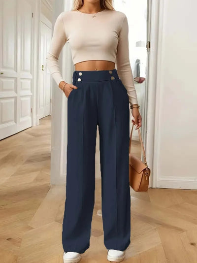 Women's High Waist Wide Leg Pants - 2025 New Flowy Floor-Length Trousers, Minimalist Straight Fit Lounge Pants with Elastic Wais
