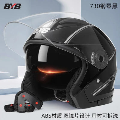 Motorcycle Equipments Open Face Helmet For Men Women Dual Lens Sun Visor Face Shield Top Lightweight Scooter Retro 3/4 Headwear