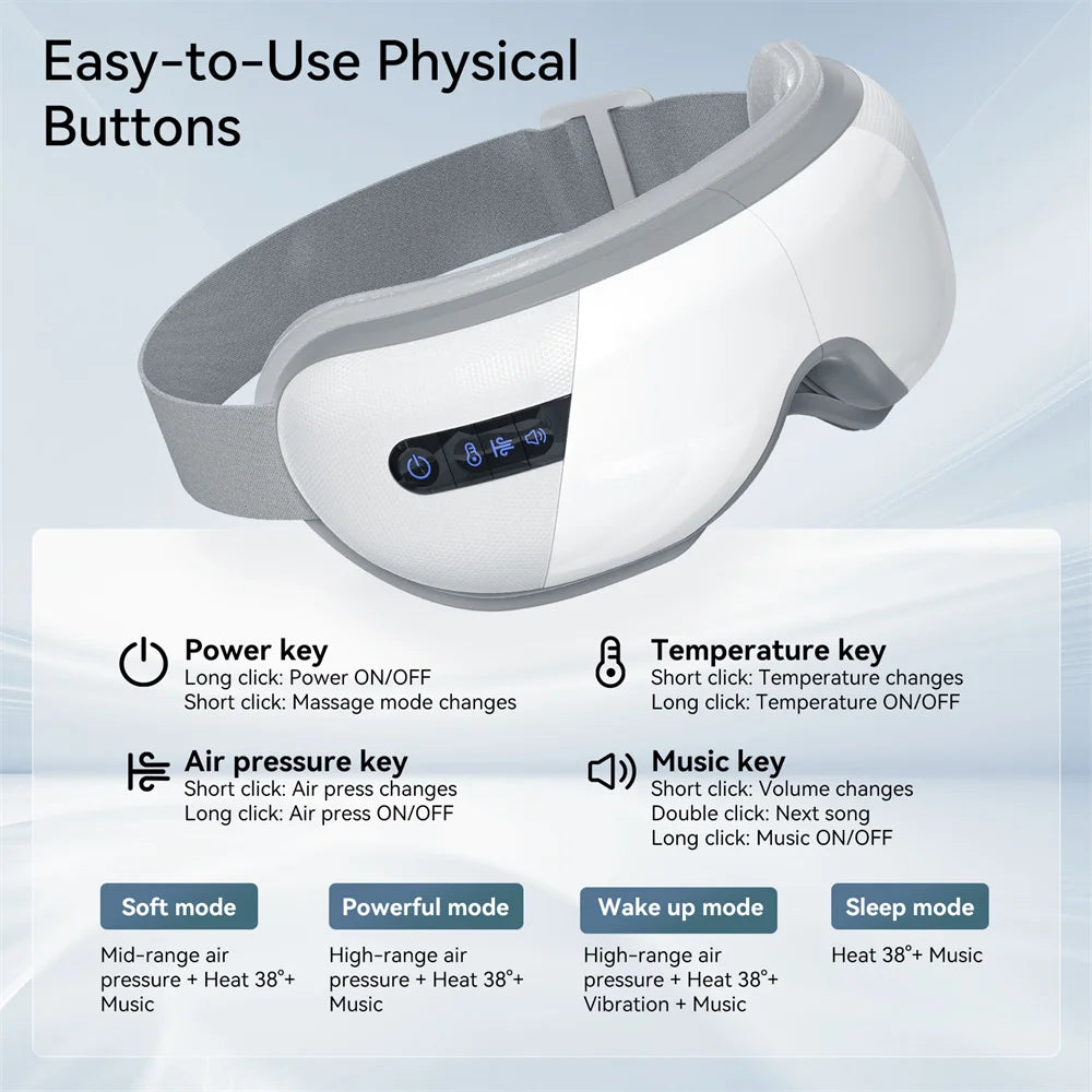 Heated Eye Massager Smart 3D Airbag Vibration Eye Care Instrument With Bluetooth Eye Massage Music Relax Migraines Sleep Improve
