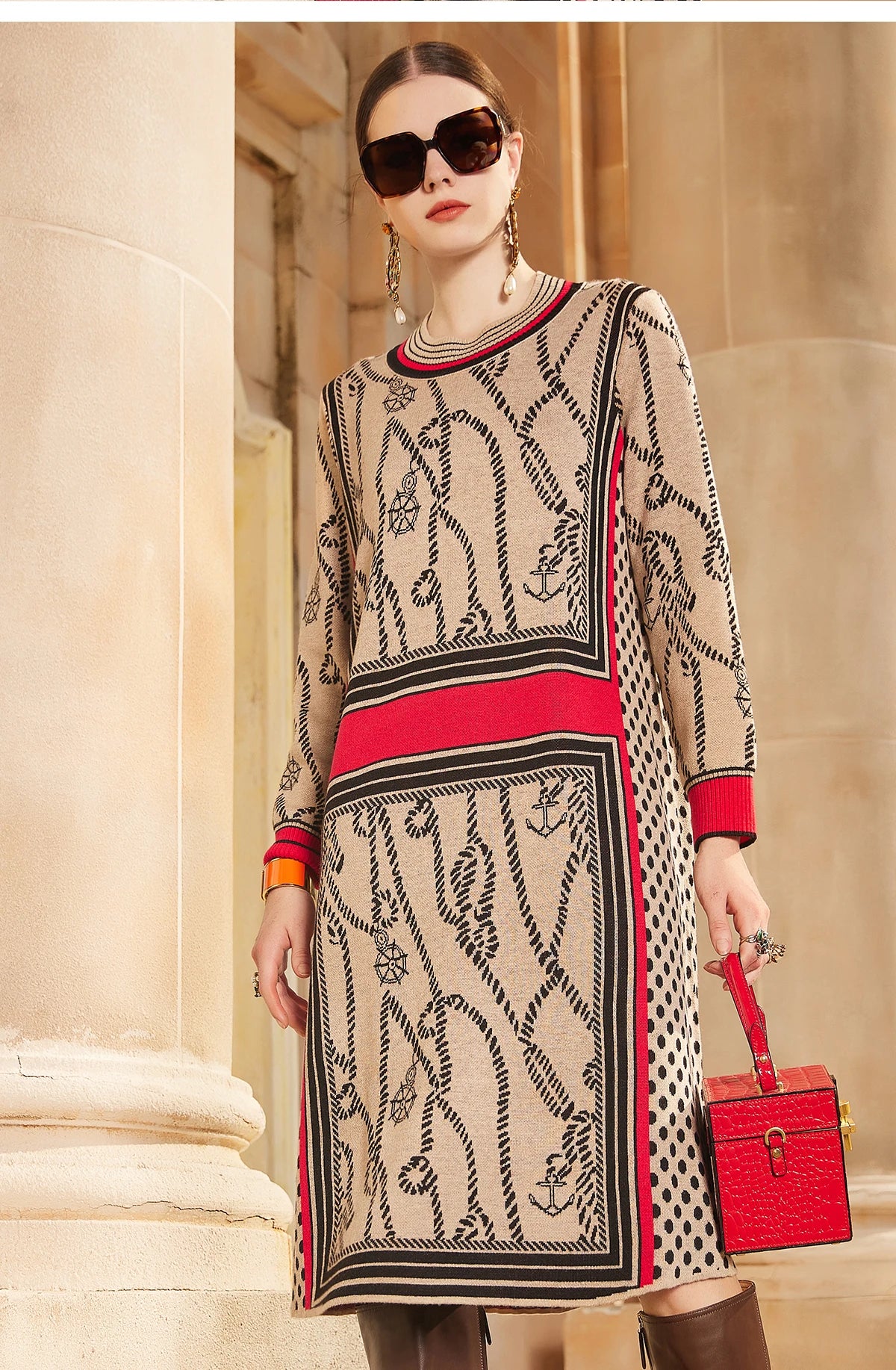 Sweater Dresses Women's Knitted Dress For Spring Autumn 2024 New Half Turtleneck Pullover Loose Thicken Warm Bottom Clothing