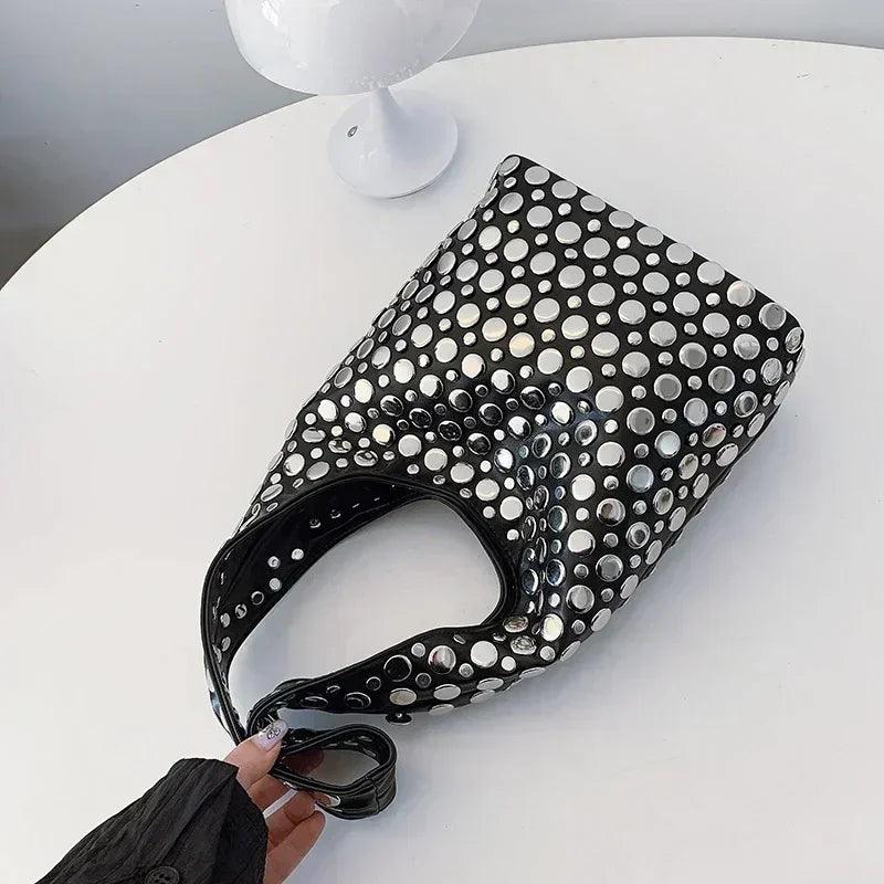 Designer geometric shoulder bag for women top brand handbag luxury shiny rivet handmade evening clutch fashion party