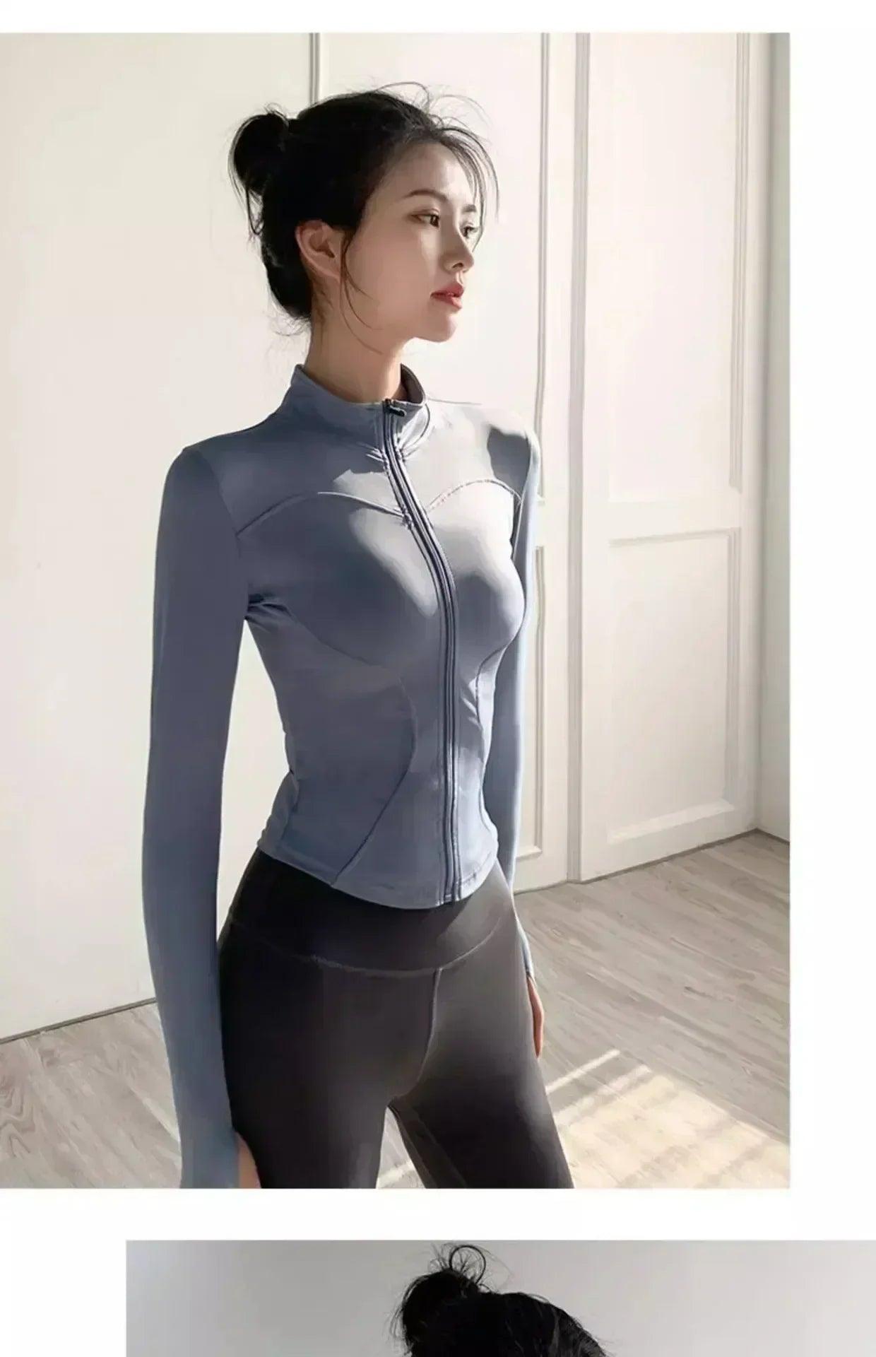Women’s quick-drying sun protection sport coat tight yoga wear long sleeve cardigan running fitness jacket zipper