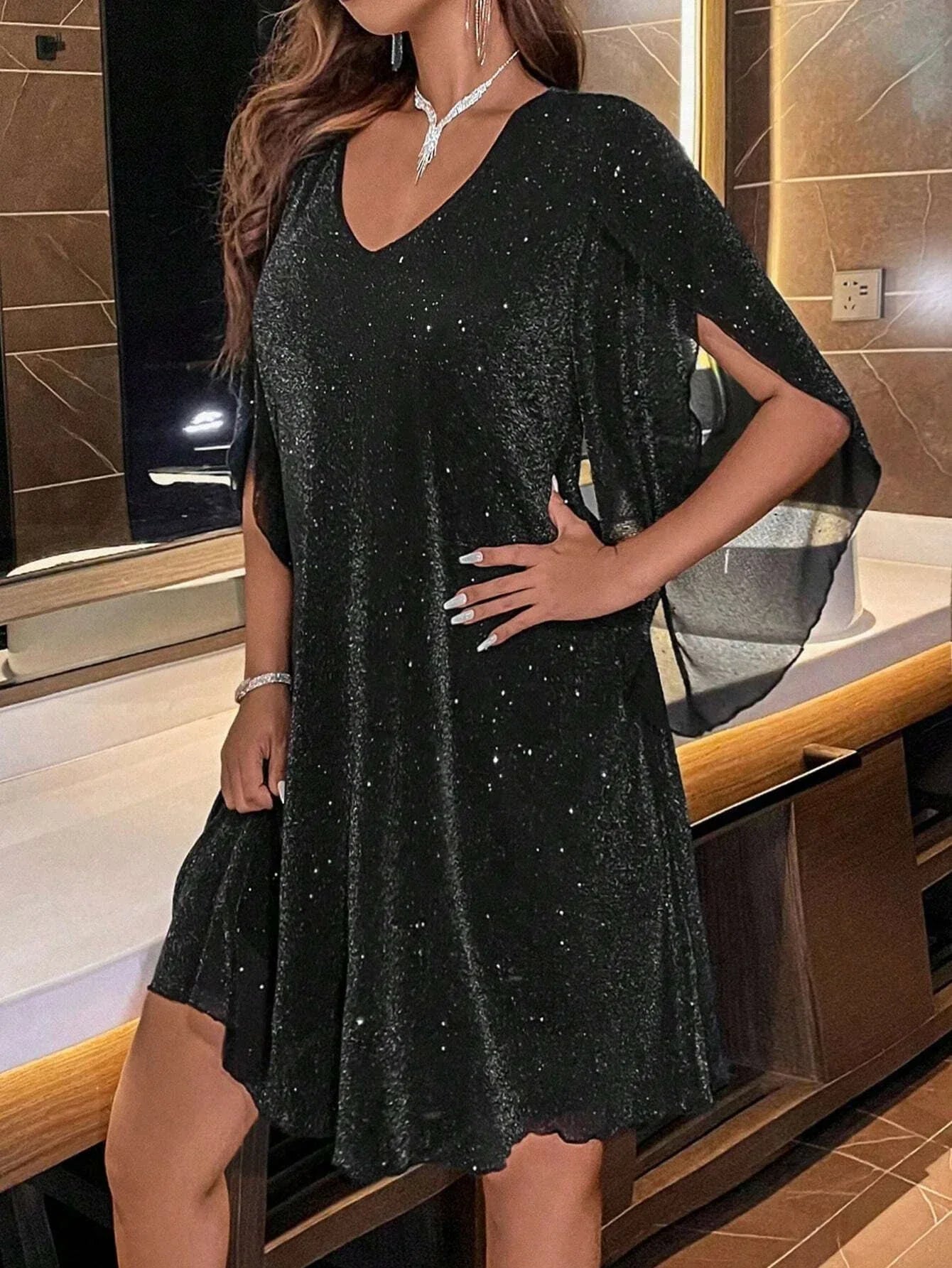 New Dresses for Women Summer Short Sleeve V-Neck Women Dress Fashion Loose Black Dress Women Vestidos De Verano Mujer 2025 Q103