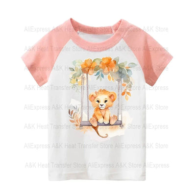 Baby Animal On Swings Heat Transfers For Kids Clothing Elephant Tigers Lion Stickers On Clothes Diy Thermal Patches Decals