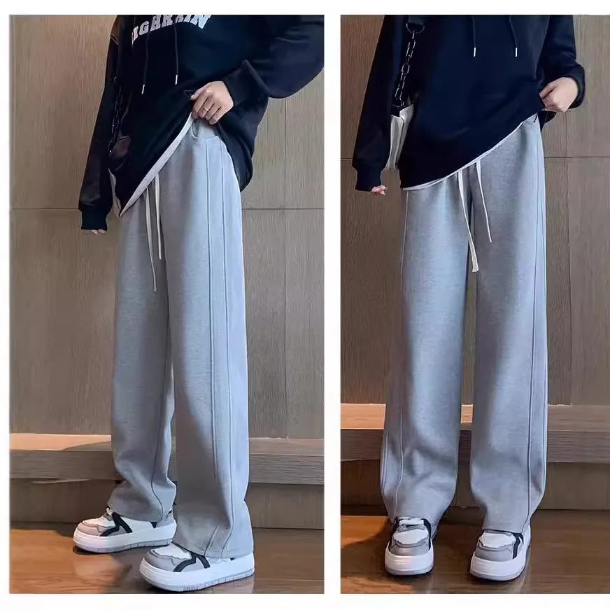 Narrow Version of Wide-leg Pants for Women in Spring Autumn High Waist Drooping Slim Casual Straight American Sports Twill