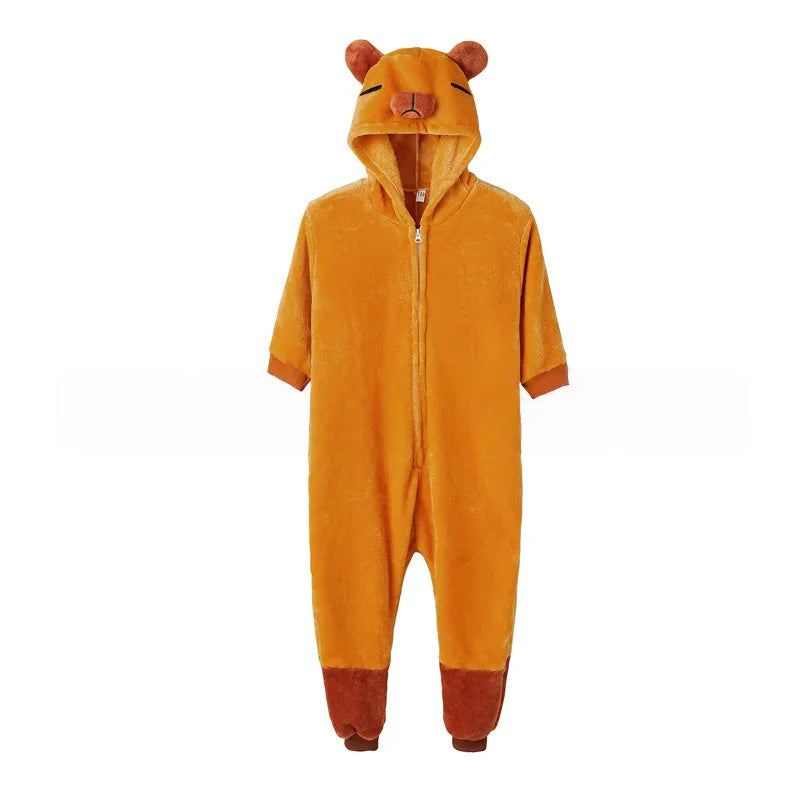 Cute Animal Pajamas for Men Women Winter Flannel Hooded Pajamas Crocodile Capybara Giraffe Cow
