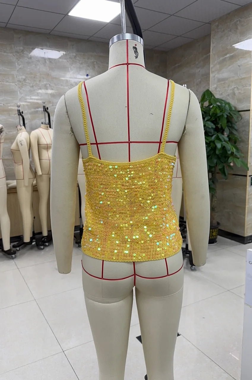 Sequin Embellished Crochet Crop Tops For Women