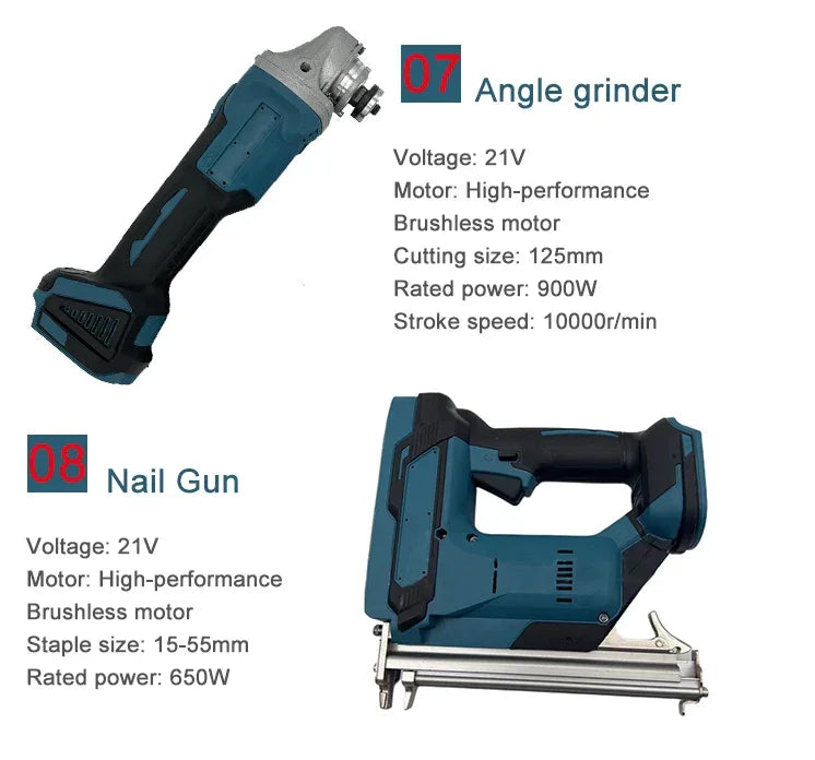 15-Piece Combo Power Tools Set Brushless Cordless Drill & Electric Hammer Drill Angle Grinder Includes Hard Case