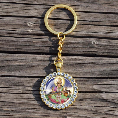 Shiva Nataraja Keychain Buddhist Jewelry Lakshmi Goddess Rhinestone Pendant Hinduism Amulet Keyring Gift