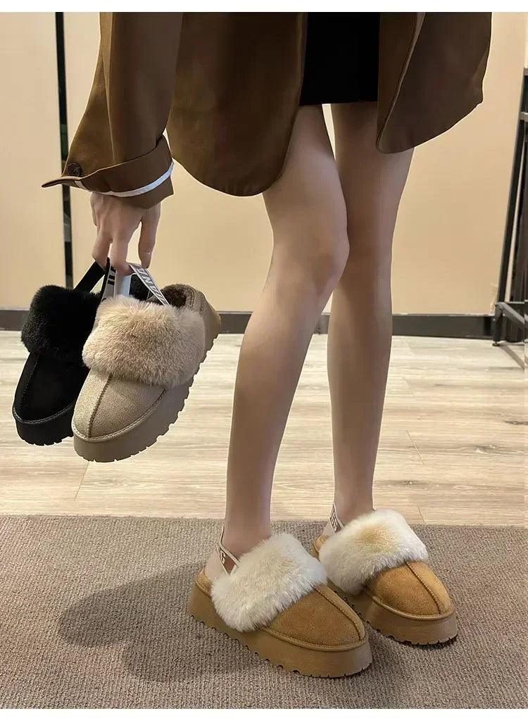 2024 new winter snow boots for women - fur lined with thick fleece and warm cotton