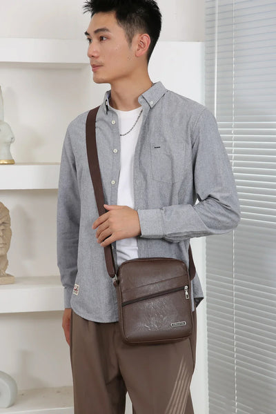 Men‘s PU Shoulder Bag Messenger Bag Casual Waterproof Nylon Zipper Pocket Handbag Fashion Tote Travel Male Crossbody Bags