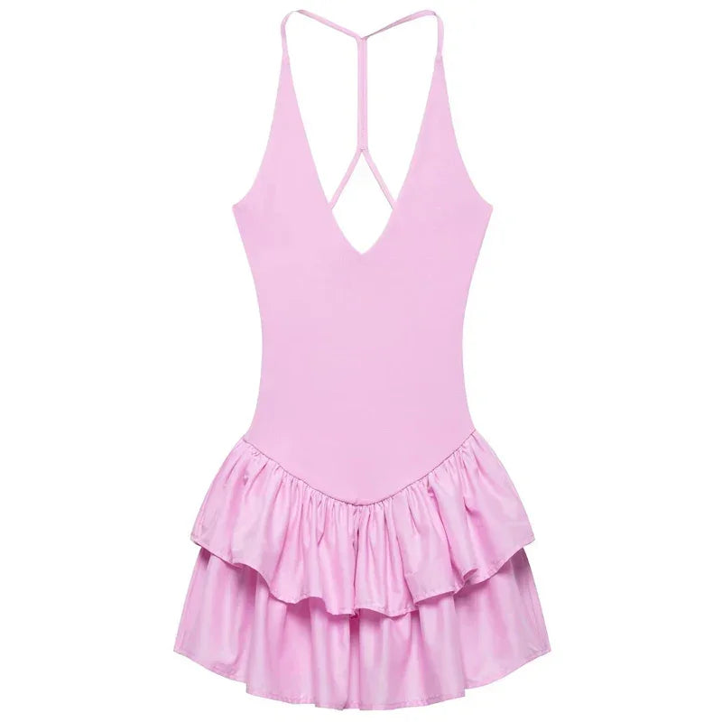 Halter Pink Dresses Chic v Neck For Women