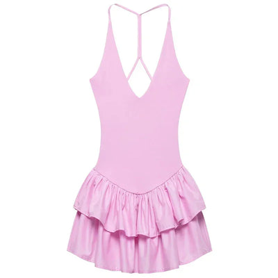 Halter Pink Dresses Chic v Neck For Women